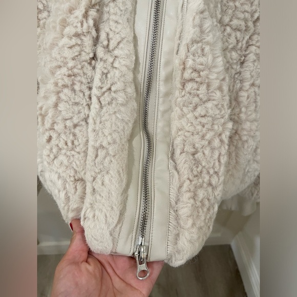 Jason Wu Ivory Cream Faux Fur Bomber Winter Jacket Zip Up Coat - Picture 7 of 12